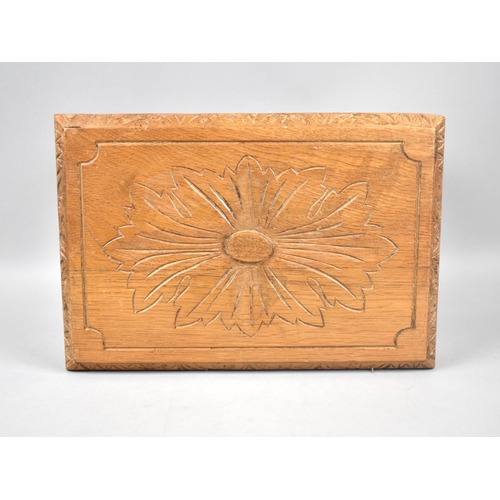 8 - A Mid 20th Century Rectangular Miniature Oak Table/Stand with Carved Decoration, 31x21x18.5cms High