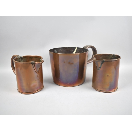 80 - A Collection of Three Victorian/Edwardian Copper Jugs