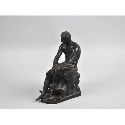 50 - A Weighted Bronze Figure of a Seated Classical Warrior with Cherub at Feet, Possible a French Clock ... 