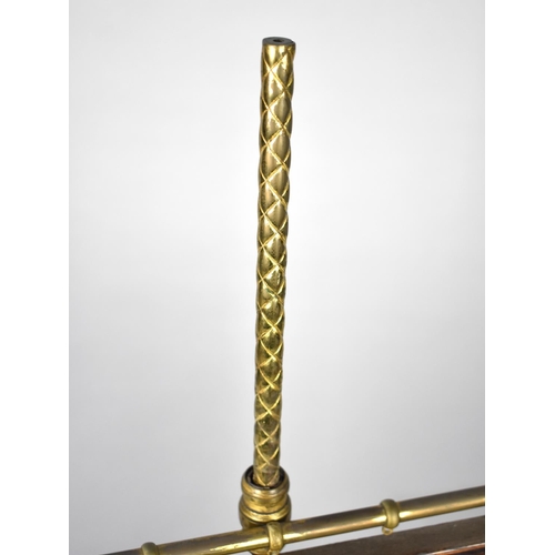 100 - A 19th Century Brass Rise and Fall Pole Screen with Tripod Base and Moulded Scrolled Feet, Oak Frame... 