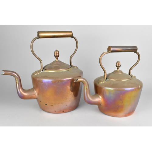 107 - Two Mid 20th Century Copper Kettles with Acorn Finials, Tallest 30cms High