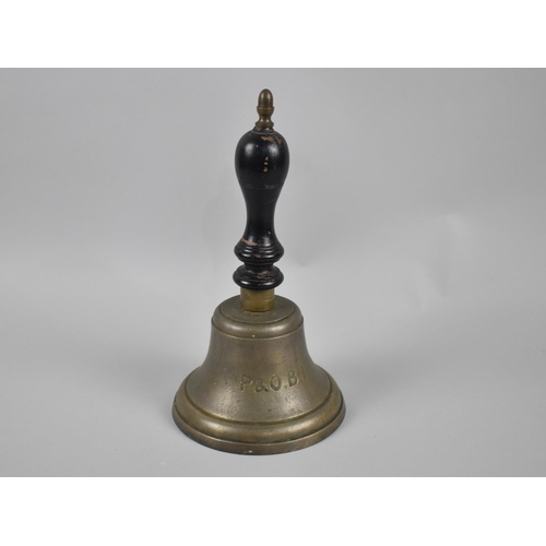 108 - A Wooden Handled Bell Inscribed P&O. B.I, 30cms High