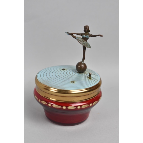 110 - A Mid 20th Century Czechoslovakian Musical Rouge Pot With Cold Painted Bronze Ballerina Dancer to Li... 