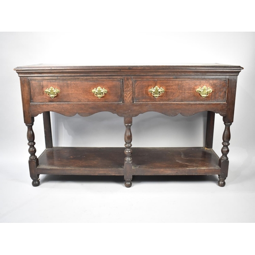 117 - A Late 19th Century Oak Two Drawer Dresser Base with Brass Drop Handles and Pot Board Stretcher, 144... 