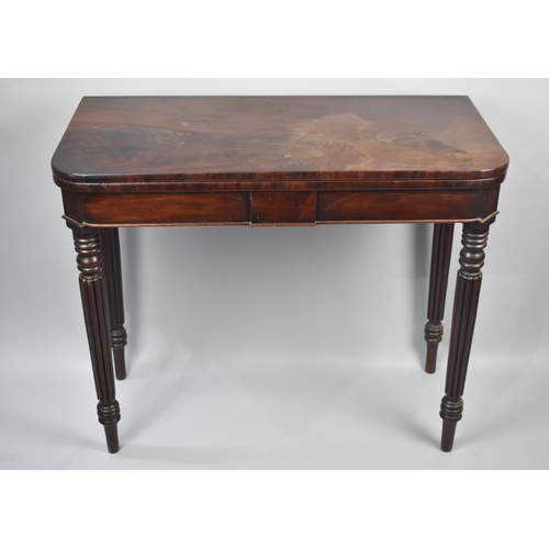 130 - A 19th Century Mahogany Lift and Twist Tea Table with Turned Reeded Support, 91cms Wide