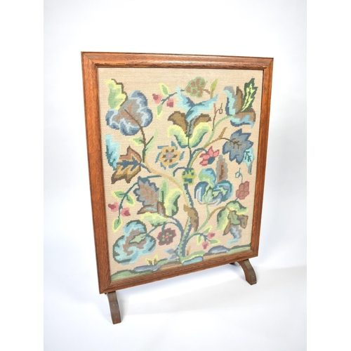 131 - A Mid 20th Century Oak Framed Tapestry Fire Screen, 52cms Wide