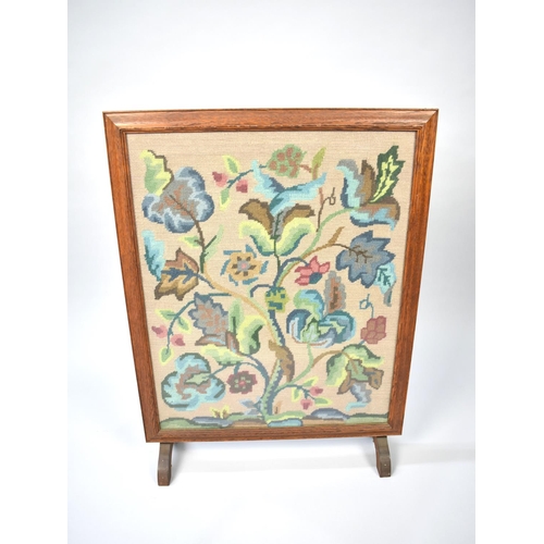 131 - A Mid 20th Century Oak Framed Tapestry Fire Screen, 52cms Wide