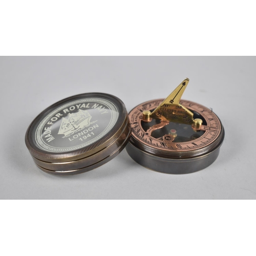 142 - A Reproduction Brass Cased Combination Compass and Sundial as Made by Elliot Brothers for The Royal ... 