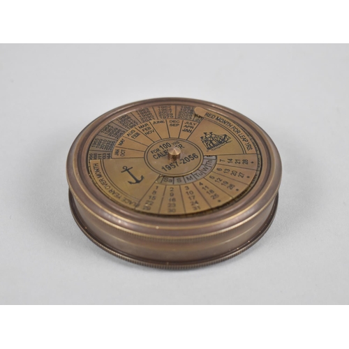 144 - A Reproduction Brass Circular Pocket Compass, The Lid Having 100 Year Calendar, 1957-2065, As Made b... 