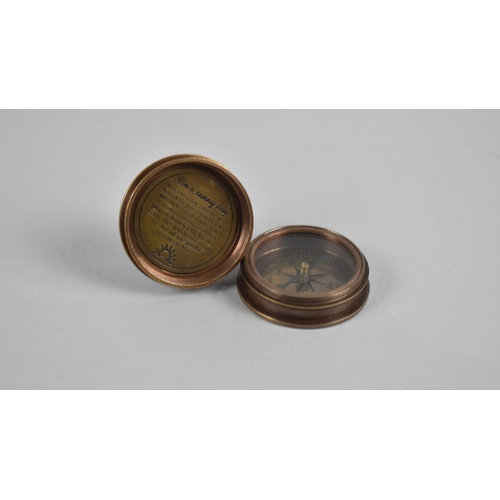 145 - A Small Reproduction Brass Combination Pocket Compass and Sundial as Made by Stanley of London, 5cms... 