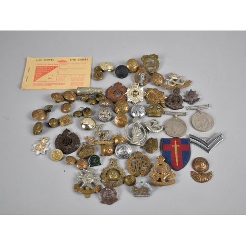 147 - A Collection of Various Military Badges, Buttons, Medals Etc