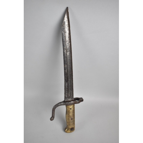 149 - A Cut Down Brass Handled Bayonet, 39cms Long