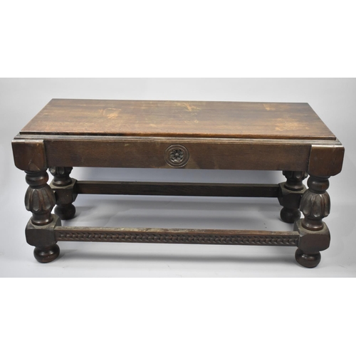 154 - An Oak Stand Converted to Coffee Table, Vase Decoration and Bulbous Supports, 102cms Wide