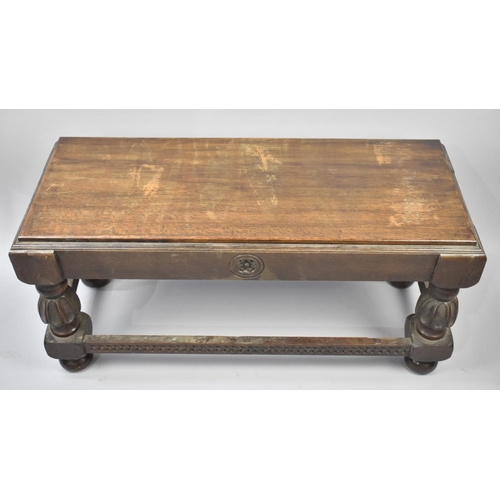 154 - An Oak Stand Converted to Coffee Table, Vase Decoration and Bulbous Supports, 102cms Wide