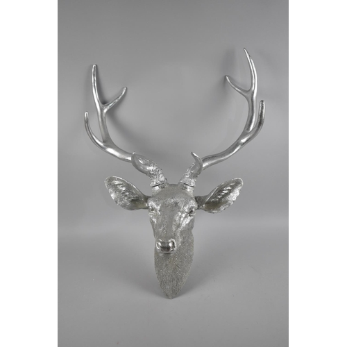 155 - A Modern Silver Sprayed Model of a Taxidermy Stags Head, 50cms High