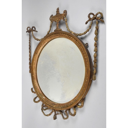 156 - A Vintage Adam Style Gilt Framed Circular Wall Mirror, Condition Issues to Swag, 40.5cms Diameter