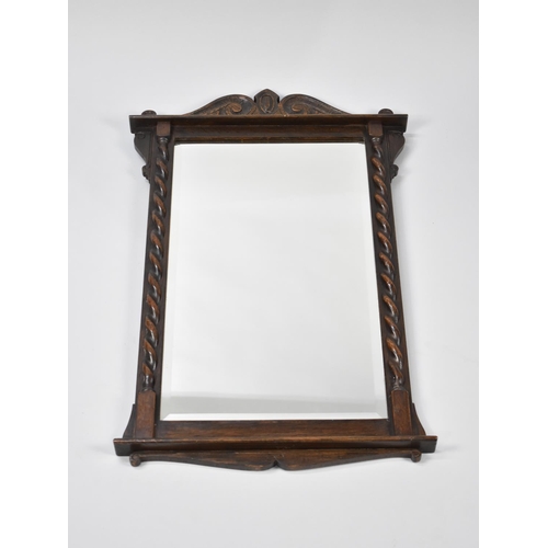 157 - An Edwardian Oak Framed Wall Mirror with Barley Twist Half Pilasters and Carved Swan Neck Cornice, 5... 