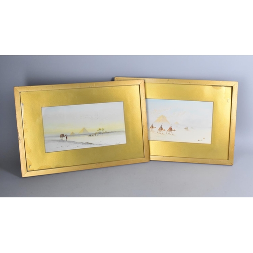 163 - A Pair of Late 19th/Early 20th Century Gilt Framed Watercolours, Middle Eastern Landscape with Camel... 