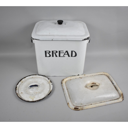 165 - A Vintage White Enamel Bread Bin and Two Lids