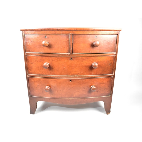 166 - A 19th Century Mahogany Bow Fronted Bedroom Chest of Two Short and Two Long Drawers, Bracket Feet, 8... 