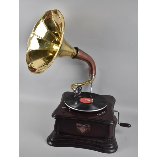 169 - A Reproduction Wind Up Gramophone Player with Brass Trumpet, Working Order