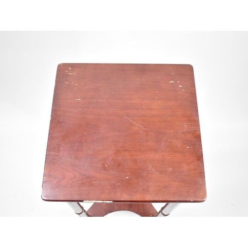 170 - A Modern Mahogany Effect Two Tier Stand, 35cms Square and 80cms High