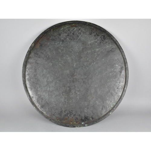 171 - A Heavy Copper Circular Benaries Tray Top with Engraved Decoration, 58.5cms Diameter