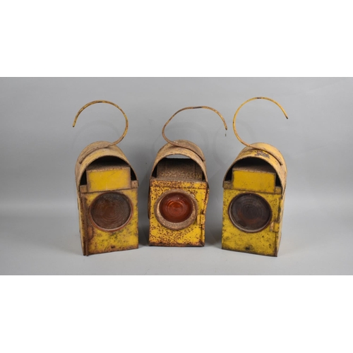 179 - A Collection of Three Vintage Chatwyn Yellow Painted Traffic Lamps