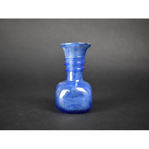 18 - An Early Continental Iridescent Blue Glass Vase with Flared Neck and Cubed Belly Base, Hand Blown, 9... 