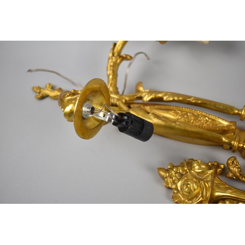 188 - A Pair of Gilt Bronze French Style Two Branch Wall Lights, 51cms High