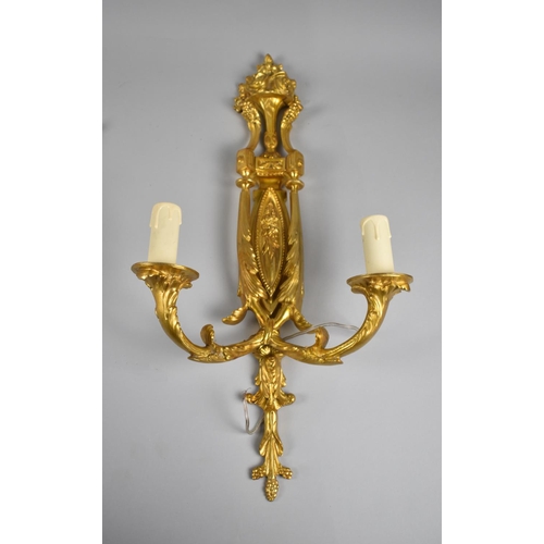 188 - A Pair of Gilt Bronze French Style Two Branch Wall Lights, 51cms High