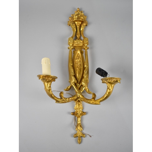 188 - A Pair of Gilt Bronze French Style Two Branch Wall Lights, 51cms High