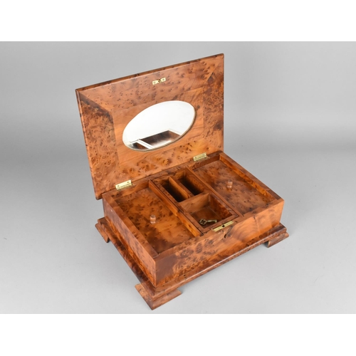 2 - A Modern Burr Wood Fitted Jewellery Box with Hinged Lid having Inner Mirror, Removable Tray and Two ... 