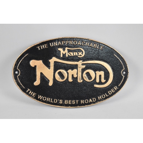 206 - A Reproduction Cold Painted Cast Metal Sign for Manx Norton, 32.5ms Wide