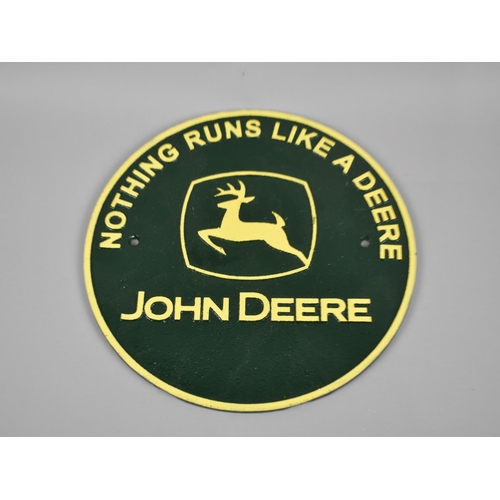 207 - A Reproduction Cold Painted Cast Metal Circular Sign for John Deere, 24cms Diameter