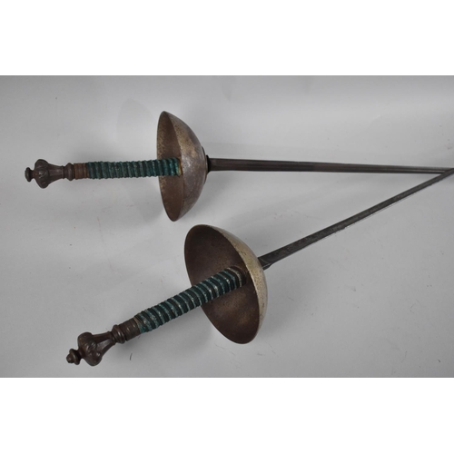 246 - A Pair of French Fencing Epees, Shagreen Wired Handles, Triangular Cross Section Blades with Fullers