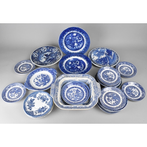 250 - A Collection of Mid 20th Century Blue and White Willow Pattern and Other Plates and Saucers