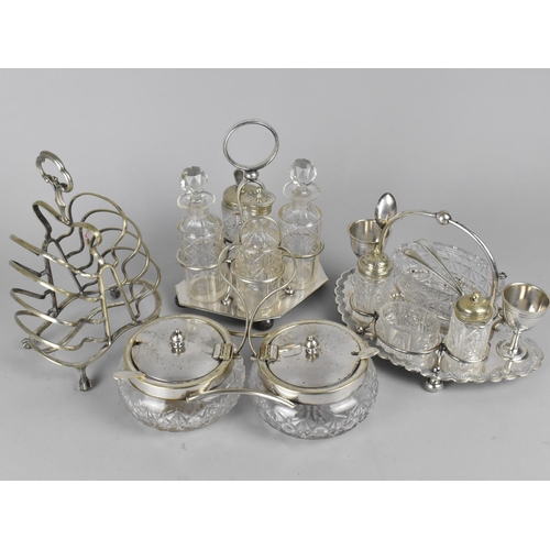 262 - A Collection of Various Silver Plate to include Toast Rack, Cruet Sets, Preserve Pots Etc