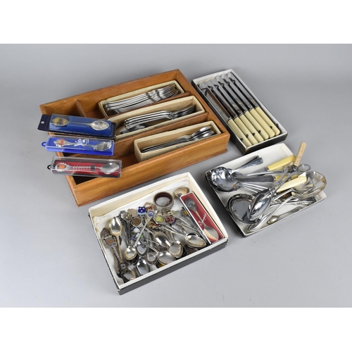 265 - A Collection of Various Boxed and Loose Cutlery, Teaspoons, Souvenir Spoons Etc