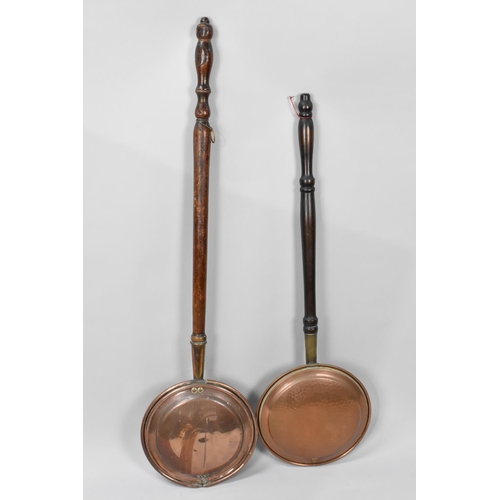 269 - Two Copper Bed Pans with Wooden Handles