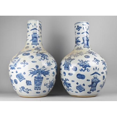 270 - A Pair of Reproduction Chinese Blue and White Tall Bottle Vases, 61cms High