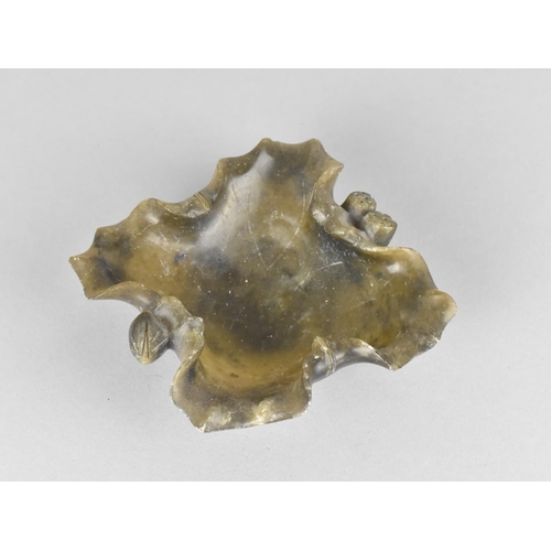 282 - A Qing Dynasty Carved Soapstone Brush Washer in the Form of a Lily Pad, 11cm wide