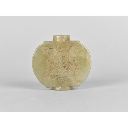 284 - A Jadeite Type Snuff Bottle of Shouldered Form Decorated with Dragon and Character Marks Verso, 6cm ... 