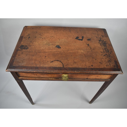 30 - A 19th Century Oak Side Table with Single Drawer having Brass Handle, Repair to Front Left Tapering ... 