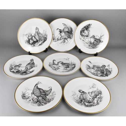 306 - A Set of Eight Boehm Game Bird Series Plates with Gilt Trim, 27.5cm Diameter