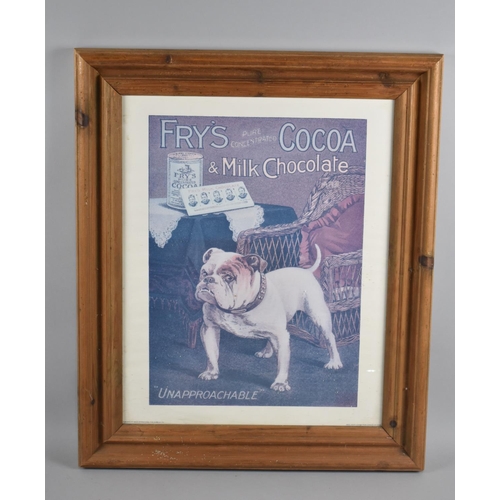 308 - A Reproduction Pine Framed Advertising Poster for Fry's Cocoa and Milk Chocolate, 44x31cms