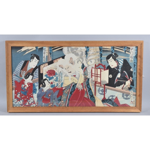 309 - A Framed Japanese Woodblock Print, Actors, 70x34cms