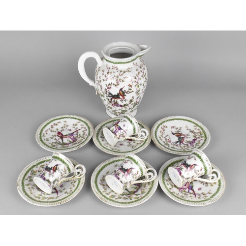 322 - A Part Continental China Coffee Set Decorated with Kingfisher Decoration and Leaf Trim to Comprise C... 