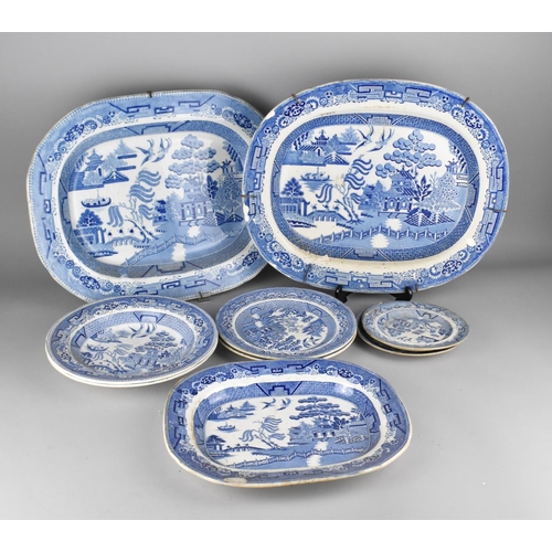 323 - A Collection of Various 19th/20th Century Blue and White Willow Pattern China to Comprise Two Meat P... 