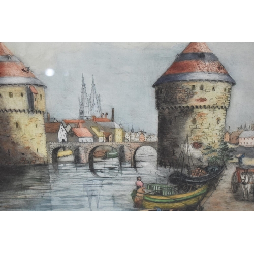 328 - A Pair of Coloured Dutch Canal Prints, Signed to Border, 47x35cms